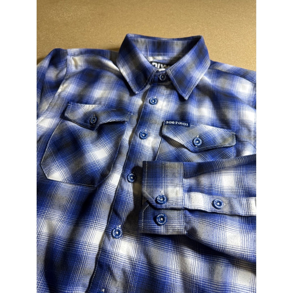 Dixxon Flannel Co Dogtown‎ Blue White Plaid D-Tech Button Up Shirt Mens XS